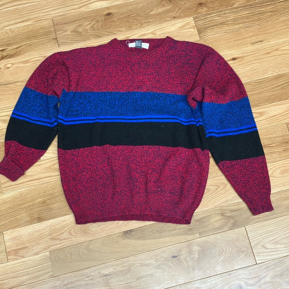 Le Tigre Red and Blue Crewneck Sweater with Color-Block Design XL